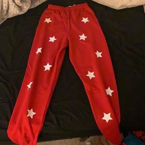 men/women red star joggers